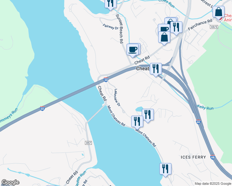 map of restaurants, bars, coffee shops, grocery stores, and more near 801 Lakeview Estates Townhomes in Morgantown