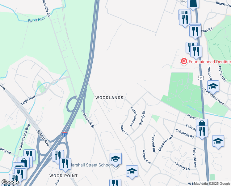 map of restaurants, bars, coffee shops, grocery stores, and more near 1430 Kensington Drive in Hagerstown