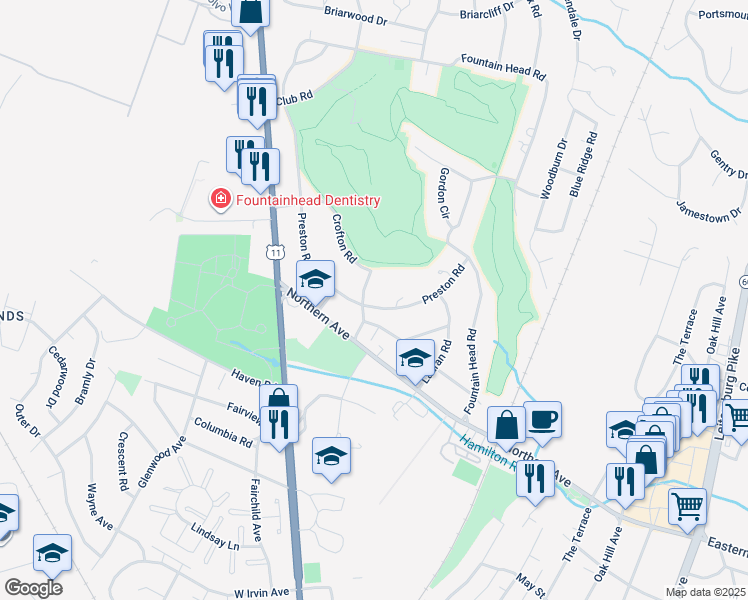 map of restaurants, bars, coffee shops, grocery stores, and more near 18902 Preston Road in Hagerstown