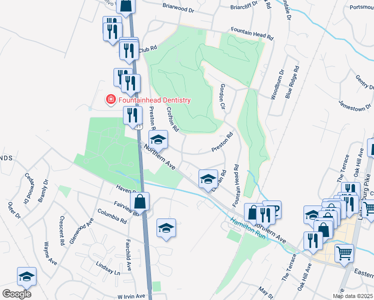 map of restaurants, bars, coffee shops, grocery stores, and more near 18902 Preston Road in Hagerstown