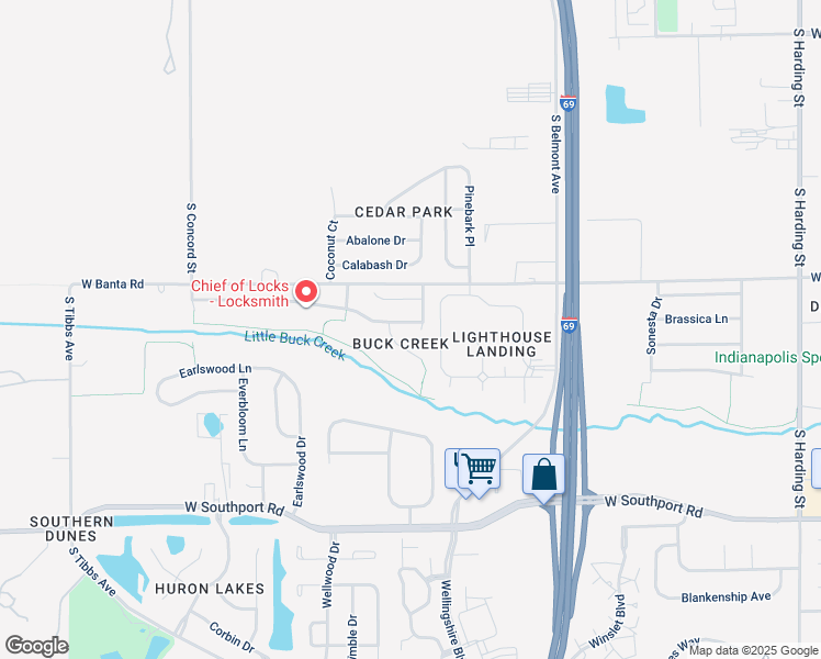 map of restaurants, bars, coffee shops, grocery stores, and more near 2427 Redland Lane in Indianapolis