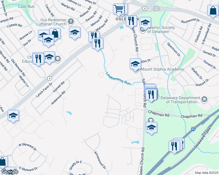 map of restaurants, bars, coffee shops, grocery stores, and more near 108 Michaels Lane in Newark