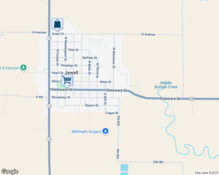 map of restaurants, bars, coffee shops, grocery stores, and more near 201-205 South Mechanic Street in Jewell