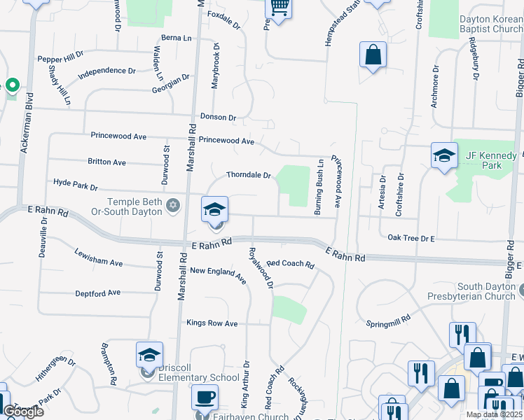 map of restaurants, bars, coffee shops, grocery stores, and more near 1014 Hyde Park Drive in Dayton