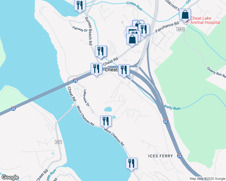 map of restaurants, bars, coffee shops, grocery stores, and more near 426 Saint Andrews Drive in Morgantown
