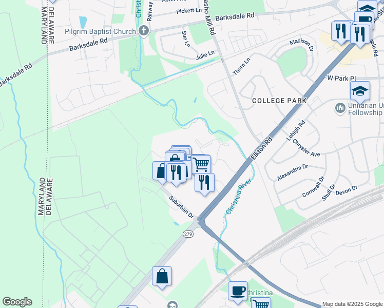 map of restaurants, bars, coffee shops, grocery stores, and more near 840 District Drive in Newark