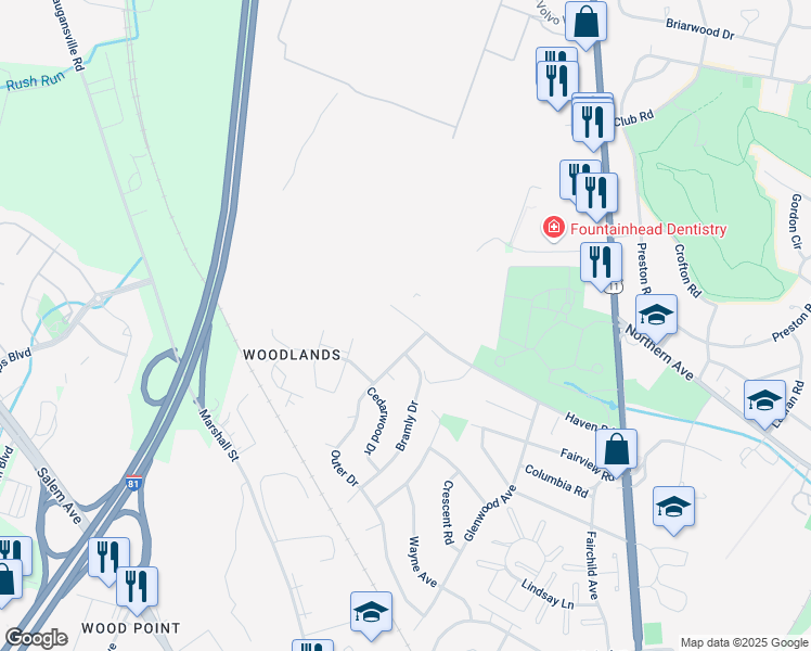 map of restaurants, bars, coffee shops, grocery stores, and more near 1400 Haven Road in Hagerstown