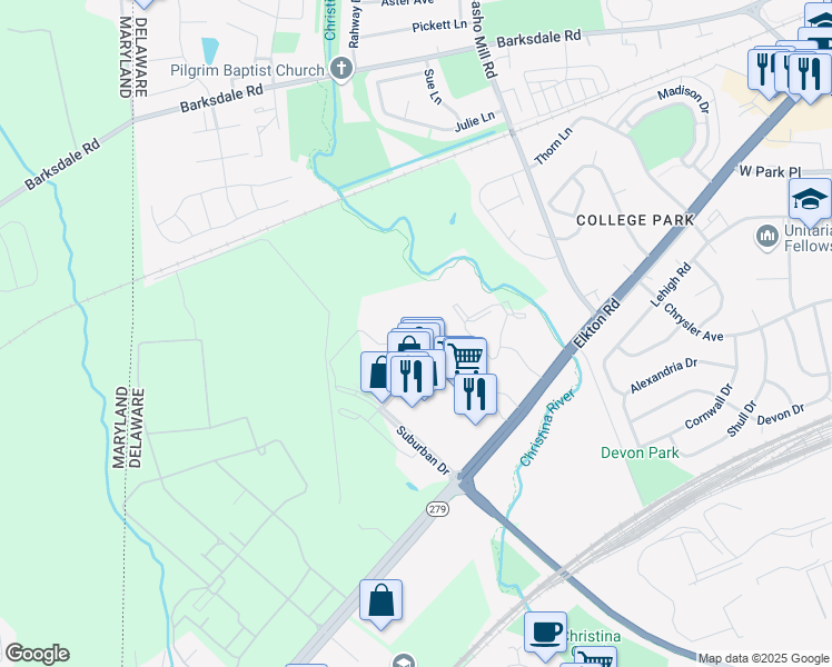 map of restaurants, bars, coffee shops, grocery stores, and more near 840 District Drive in Newark