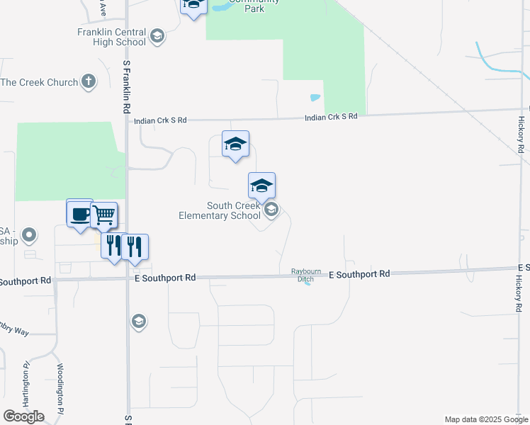 map of restaurants, bars, coffee shops, grocery stores, and more near 9010 East Southport Road in Indianapolis