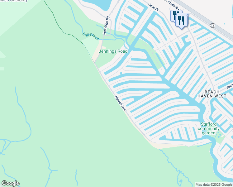 map of restaurants, bars, coffee shops, grocery stores, and more near 636 Newell Avenue in Stafford Township