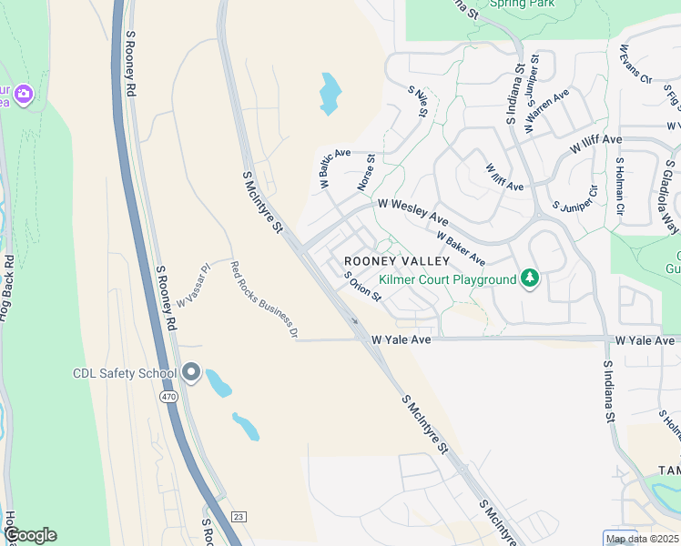 map of restaurants, bars, coffee shops, grocery stores, and more near 2525 South Orion Street in Denver