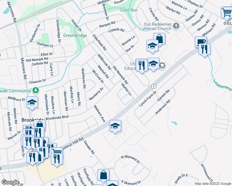 map of restaurants, bars, coffee shops, grocery stores, and more near 31 Mavista Circle in Newark