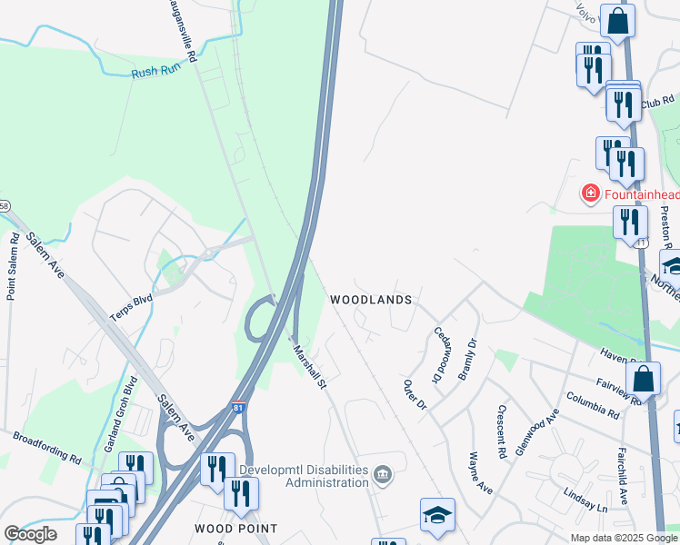 map of restaurants, bars, coffee shops, grocery stores, and more near 1525 Kensington Drive in Hagerstown