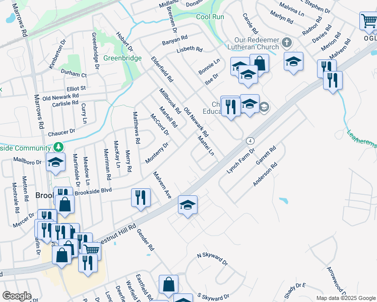 map of restaurants, bars, coffee shops, grocery stores, and more near 31 Mavista Circle in Newark