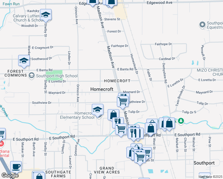 map of restaurants, bars, coffee shops, grocery stores, and more near in Indianapolis