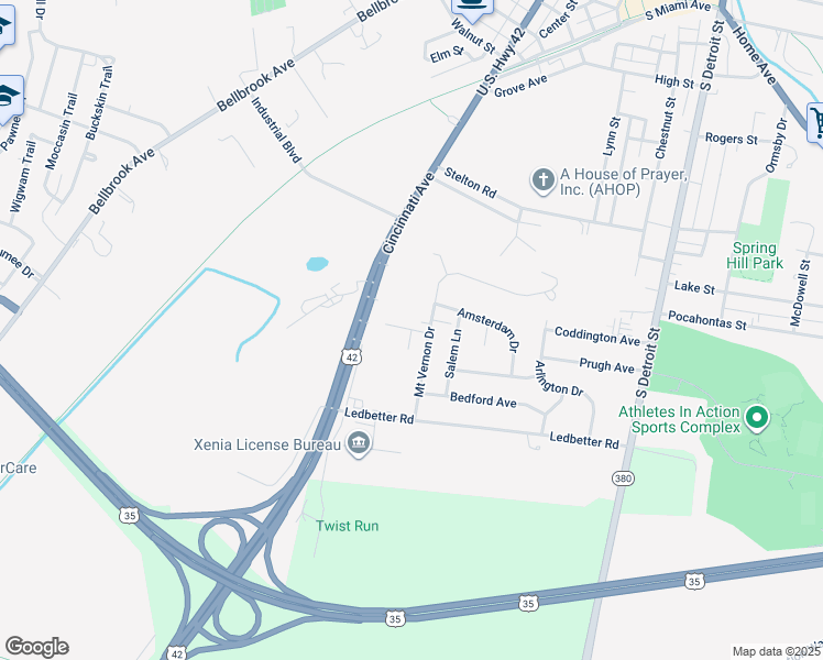 map of restaurants, bars, coffee shops, grocery stores, and more near 530 Newport Road in Xenia