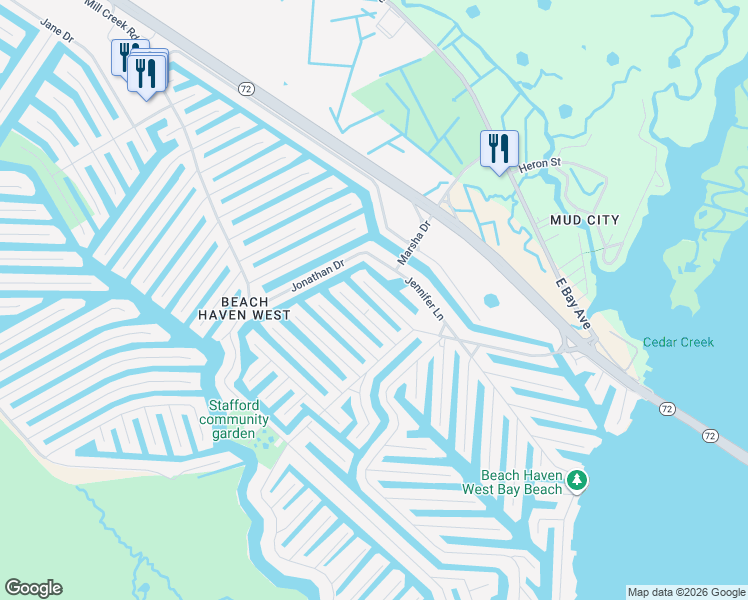 map of restaurants, bars, coffee shops, grocery stores, and more near 51 Rosalyn Drive in Stafford Township