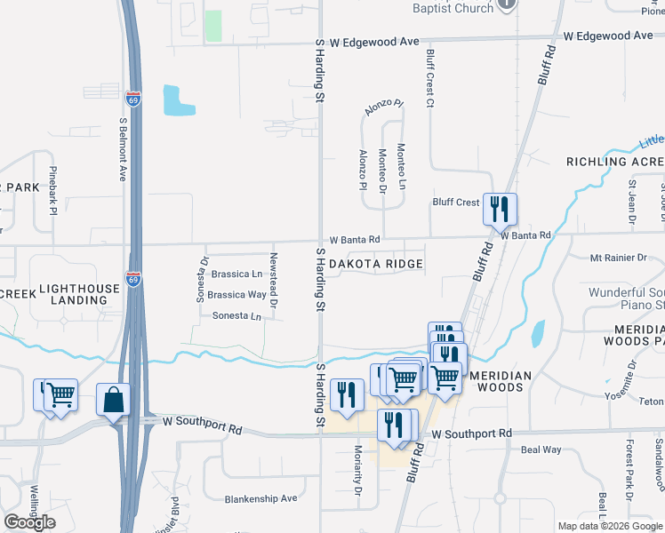 map of restaurants, bars, coffee shops, grocery stores, and more near 1510 Dakota Ridge Drive in Indianapolis