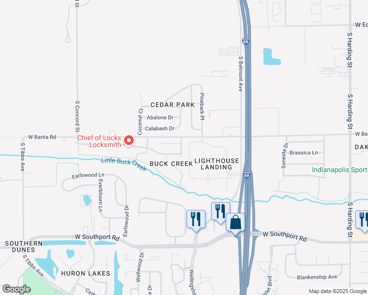 map of restaurants, bars, coffee shops, grocery stores, and more near 2422 Black Antler Court in Indianapolis