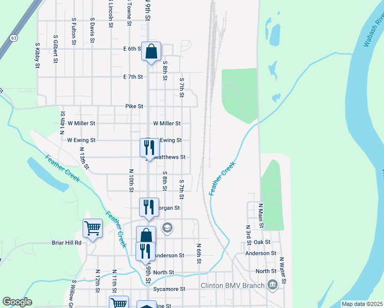 map of restaurants, bars, coffee shops, grocery stores, and more near 621 Matthews Street in Clinton