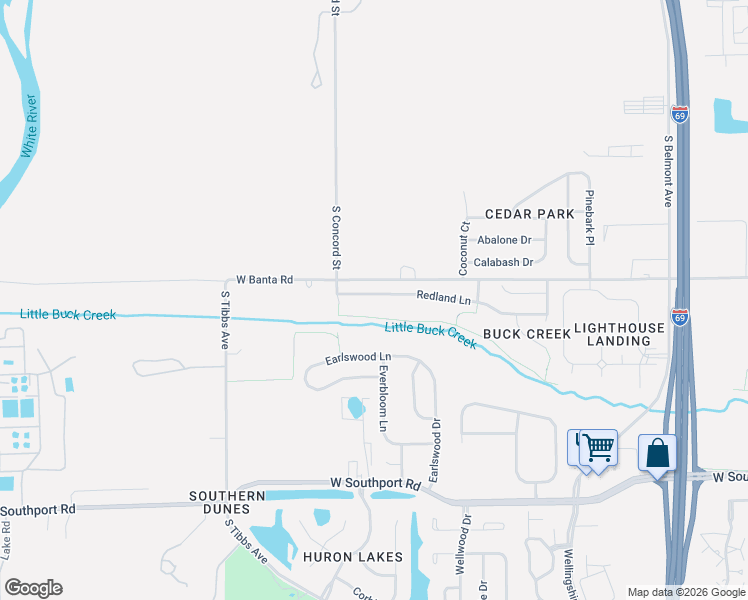 map of restaurants, bars, coffee shops, grocery stores, and more near 3004 Redland Lane in Indianapolis