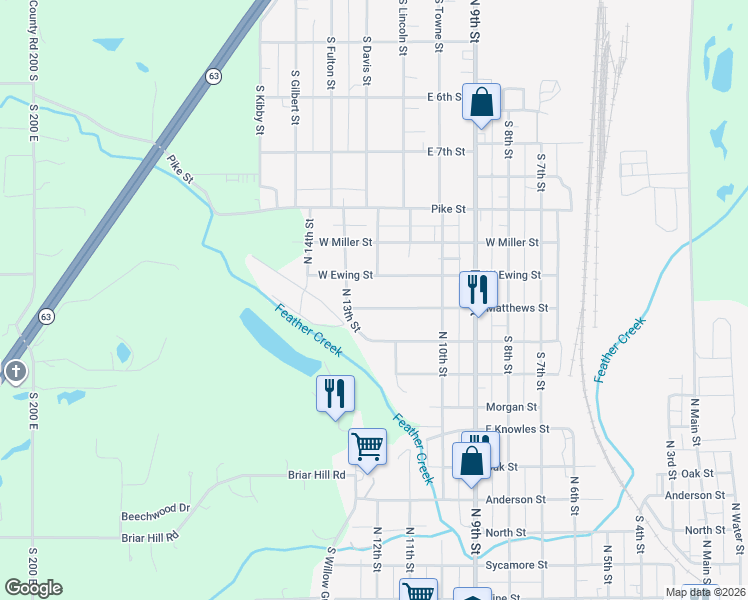 map of restaurants, bars, coffee shops, grocery stores, and more near 1201 Matthews Street in Clinton