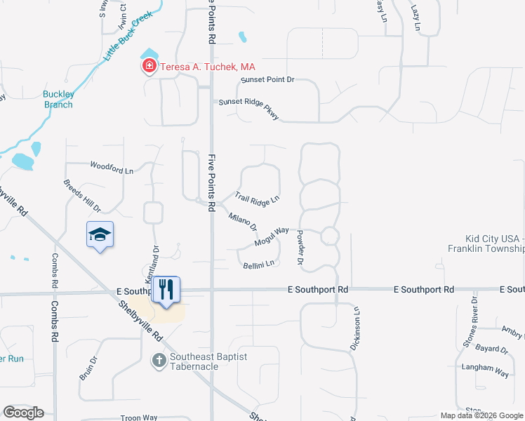 map of restaurants, bars, coffee shops, grocery stores, and more near 7153 Trail Ridge Ln in Indianapolis