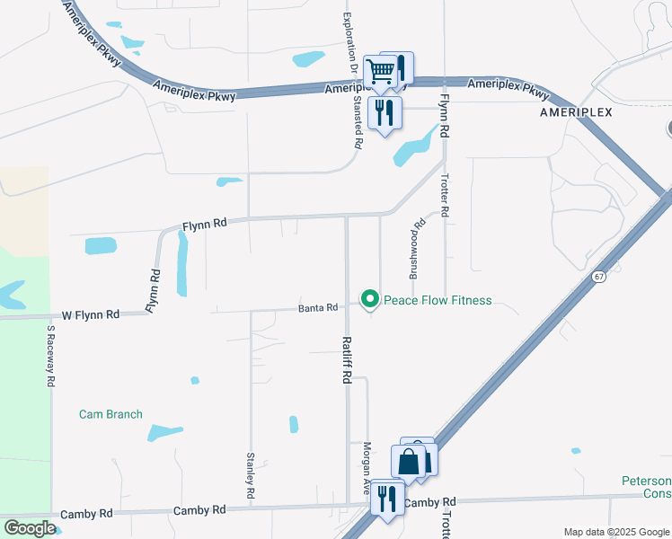 map of restaurants, bars, coffee shops, grocery stores, and more near 6300 Ratliff Road in Indianapolis