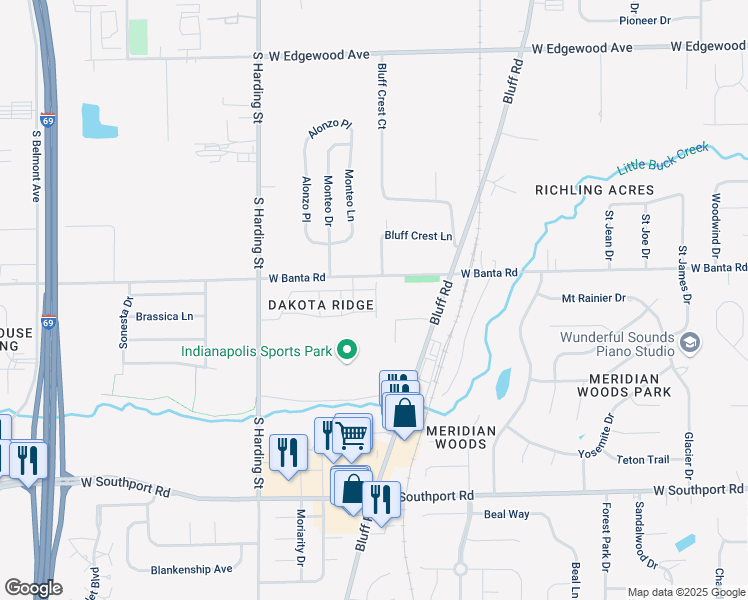 map of restaurants, bars, coffee shops, grocery stores, and more near 1324 Dakota Ridge Way in Indianapolis