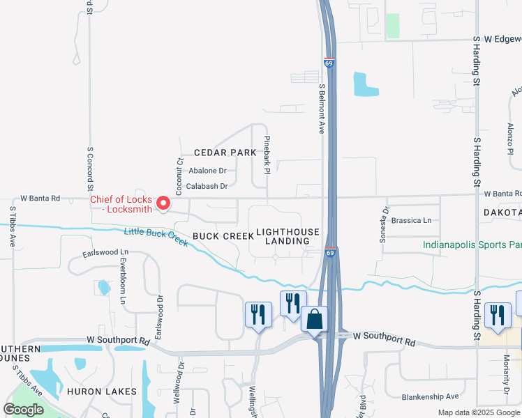 map of restaurants, bars, coffee shops, grocery stores, and more near 2315 Spur Point Drive in Indianapolis