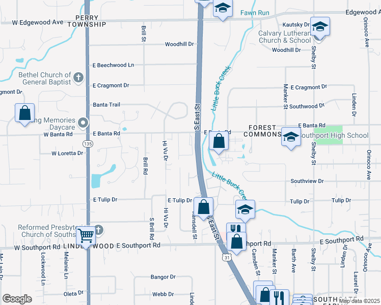map of restaurants, bars, coffee shops, grocery stores, and more near 434 Creek Forest Lane in Indianapolis
