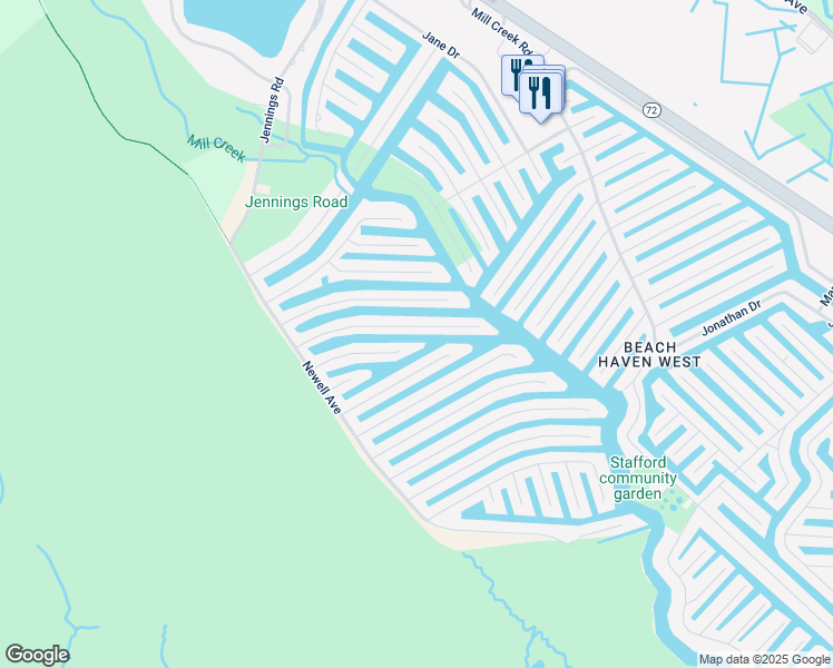 map of restaurants, bars, coffee shops, grocery stores, and more near 158 Bernard Drive in Stafford Township