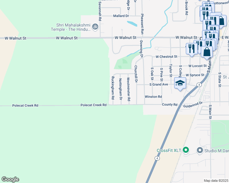 map of restaurants, bars, coffee shops, grocery stores, and more near 34 Buckingham Road in Chatham