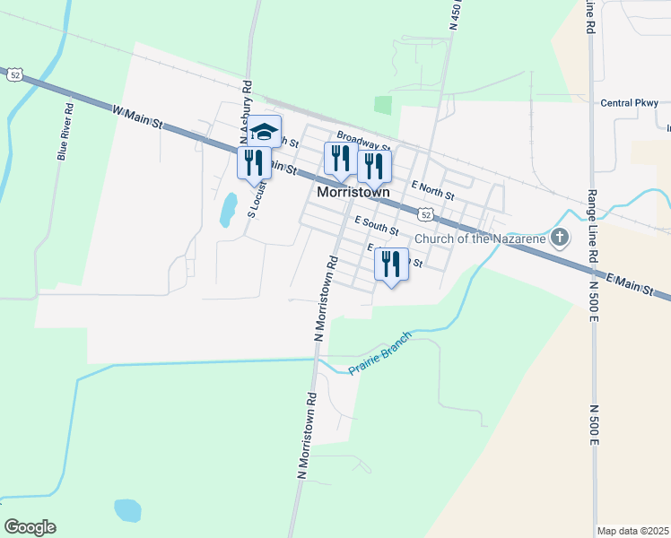 map of restaurants, bars, coffee shops, grocery stores, and more near 408 South Washington Street in Morristown