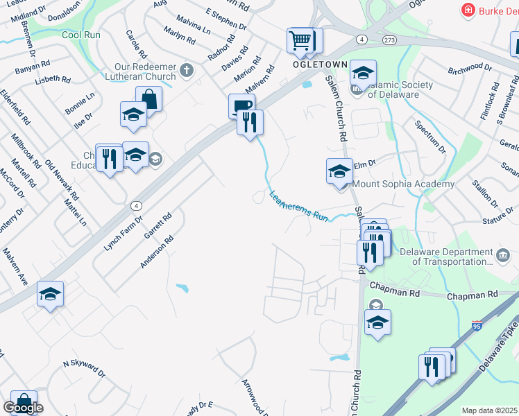 map of restaurants, bars, coffee shops, grocery stores, and more near 413 Stanley Plaza Boulevard in Newark