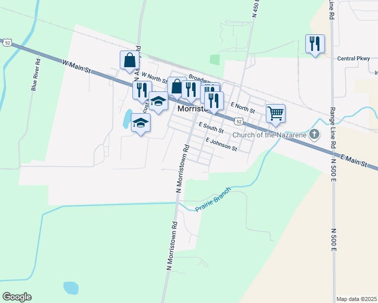map of restaurants, bars, coffee shops, grocery stores, and more near 408 S Washington St in Morristown