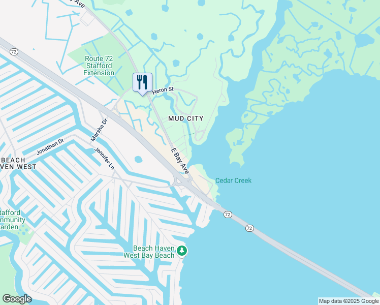 map of restaurants, bars, coffee shops, grocery stores, and more near 1336 Avenue A in Stafford Township