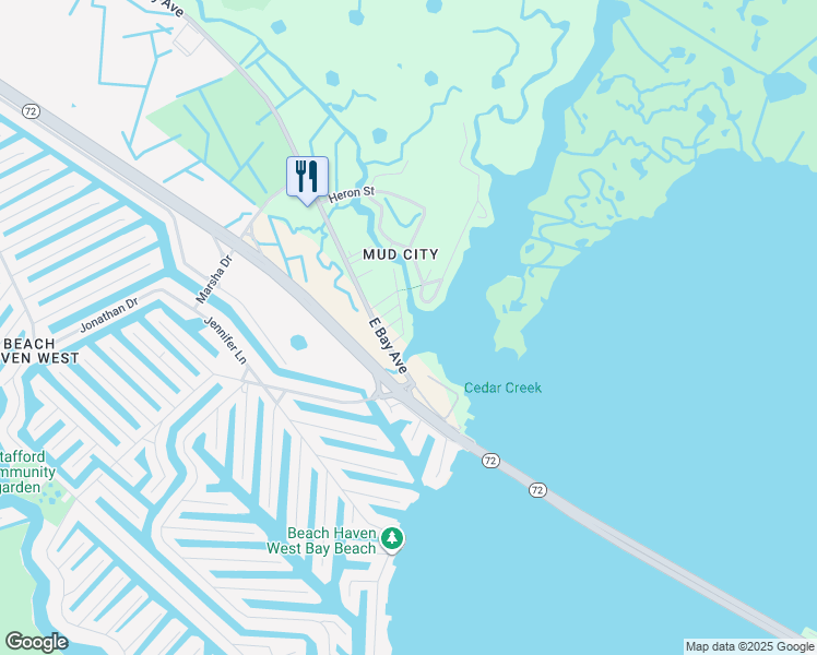 map of restaurants, bars, coffee shops, grocery stores, and more near 1336 Avenue A in Stafford Township