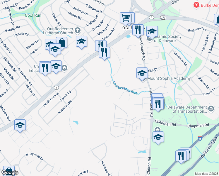 map of restaurants, bars, coffee shops, grocery stores, and more near 413 Stanley Plaza Boulevard in Newark