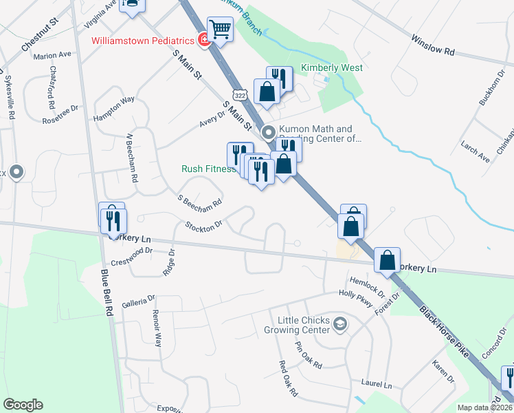 map of restaurants, bars, coffee shops, grocery stores, and more near 418 Stockton Loop in Monroe