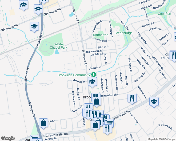 map of restaurants, bars, coffee shops, grocery stores, and more near 1000 Marrows Road in Newark