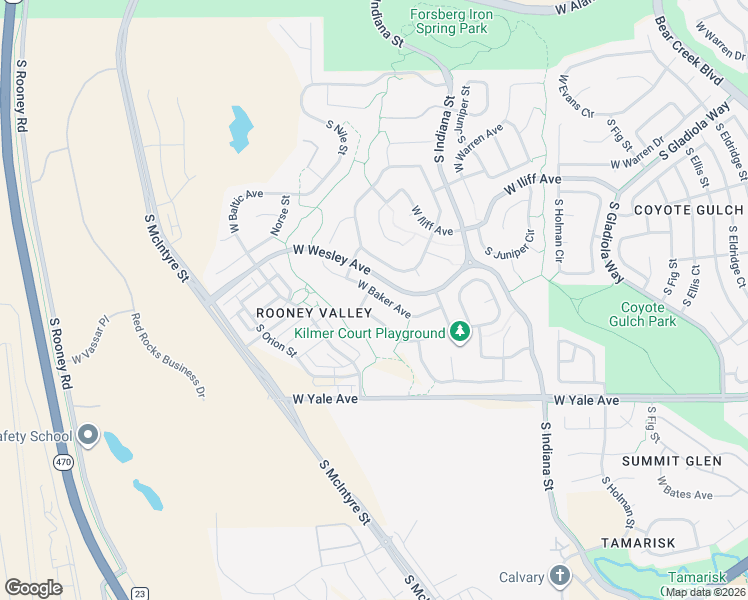 map of restaurants, bars, coffee shops, grocery stores, and more near 15228 West Baker Avenue in Denver