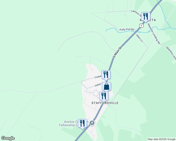 map of restaurants, bars, coffee shops, grocery stores, and more near 14 Royce Court in Stafford Township