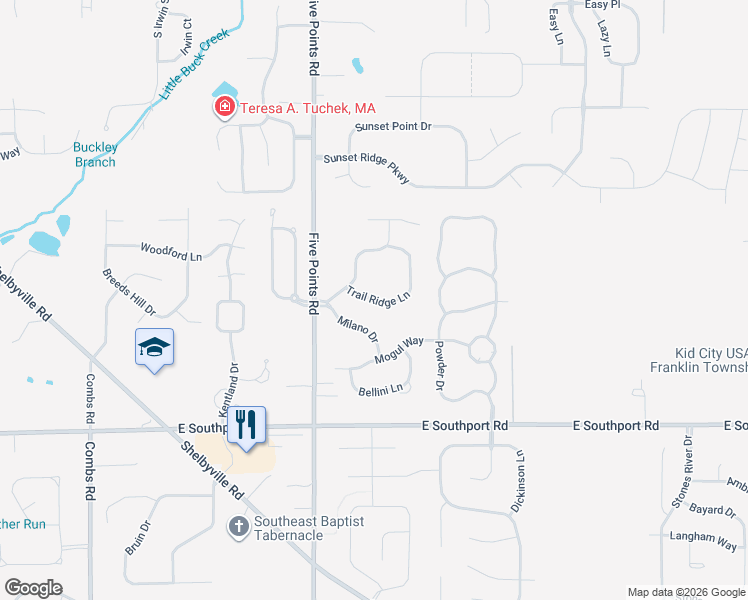 map of restaurants, bars, coffee shops, grocery stores, and more near 7153 Trail Ridge Lane in Indianapolis