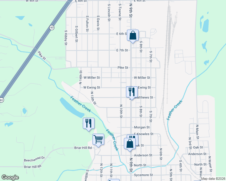 map of restaurants, bars, coffee shops, grocery stores, and more near 1101 Matthews Street in Clinton