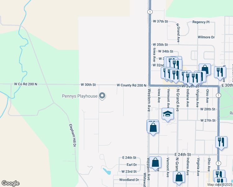 map of restaurants, bars, coffee shops, grocery stores, and more near 2901 North Highland Drive in Connersville