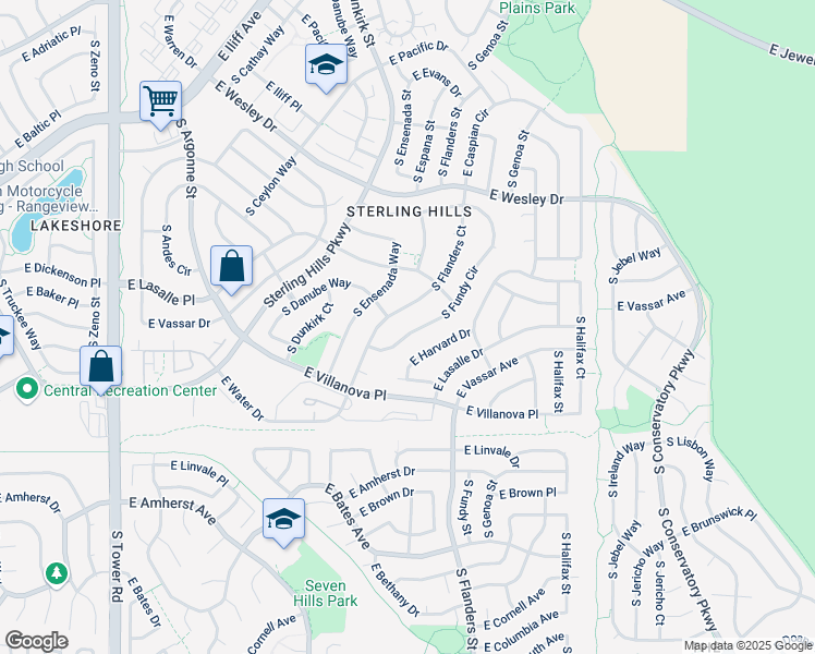 map of restaurants, bars, coffee shops, grocery stores, and more near 2591 South Fundy Circle in Aurora