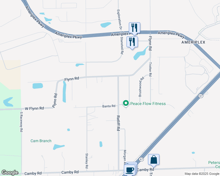 map of restaurants, bars, coffee shops, grocery stores, and more near 6300 Ratliff Road in Indianapolis