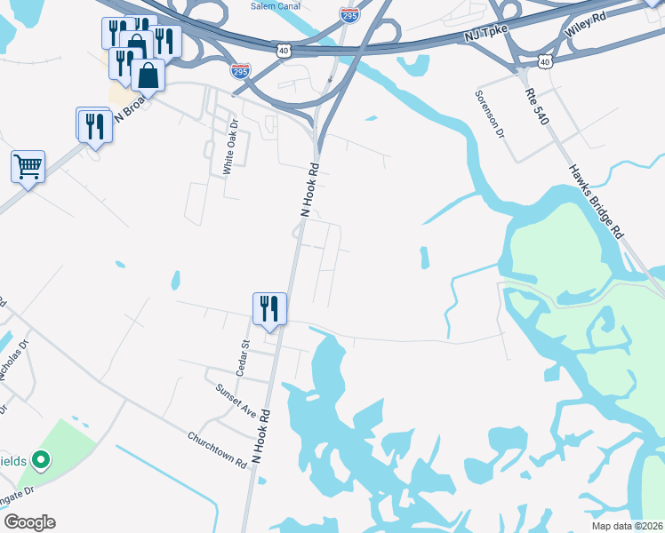 map of restaurants, bars, coffee shops, grocery stores, and more near 1 Victory Avenue in Pennsville