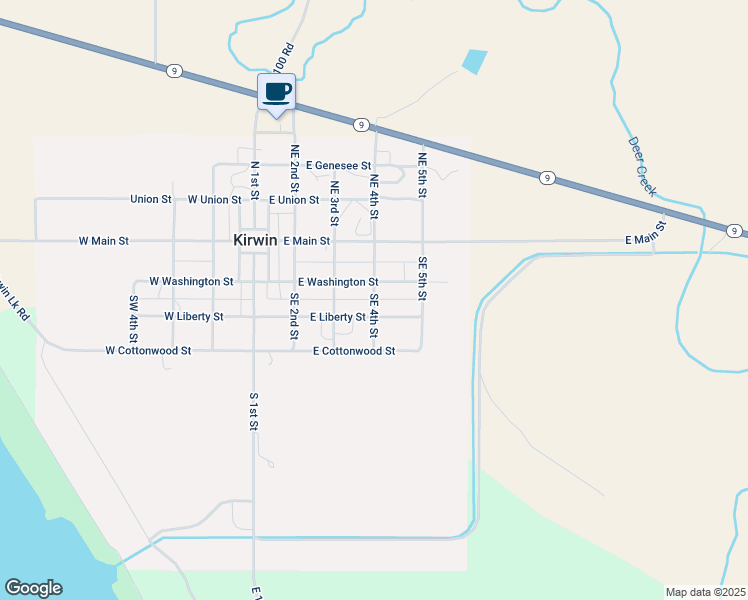map of restaurants, bars, coffee shops, grocery stores, and more near Southeast 4th Street in Kirwin